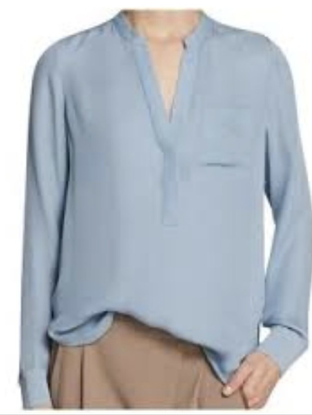 VINCE 100% SILK BLUE POPOVER BLOUSE TOP SZ 12